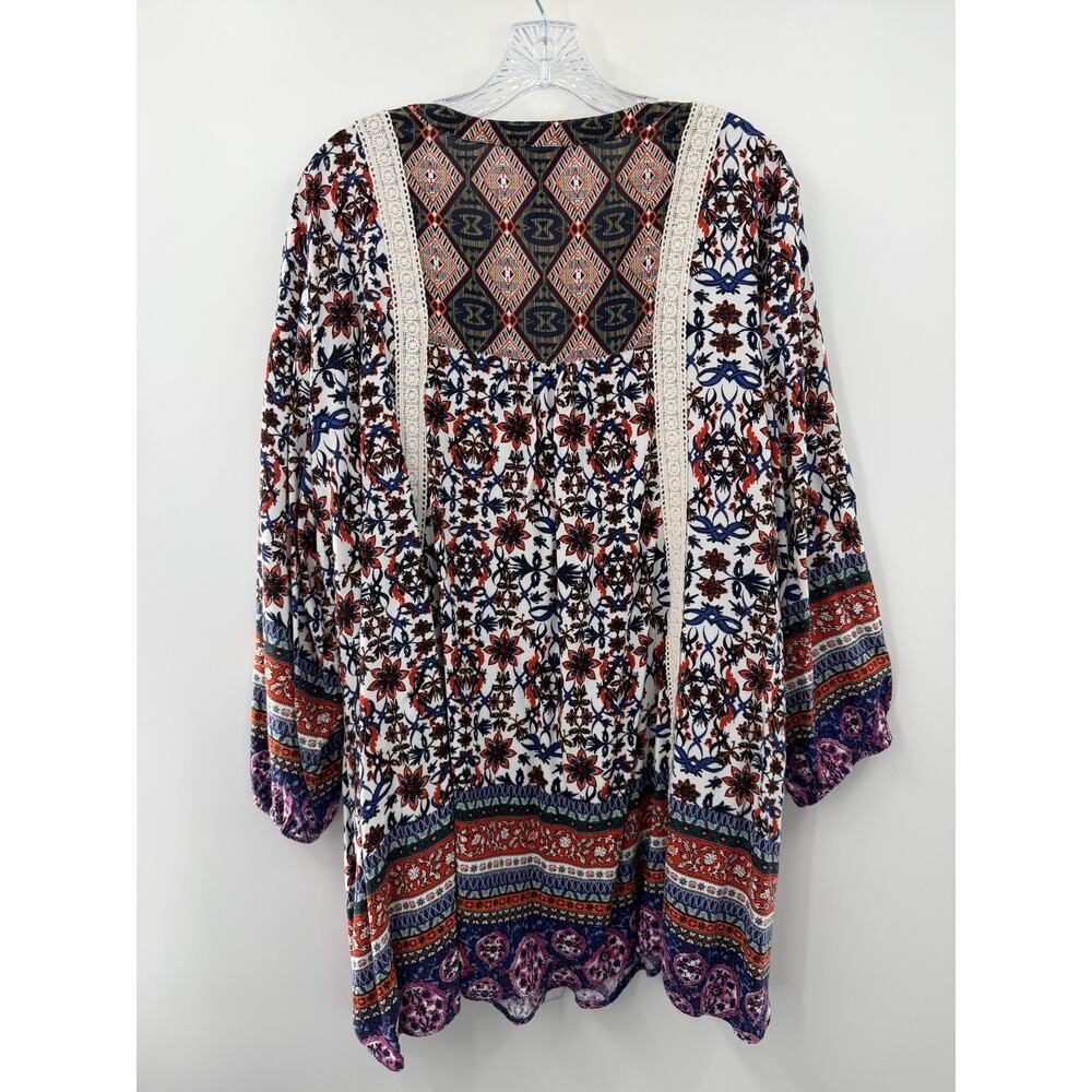 Ali Miles Women's V-Neck 3/4 Sleeve Abstract Blouse Size 3X Boho Modern Casual - Picture 9 of 10